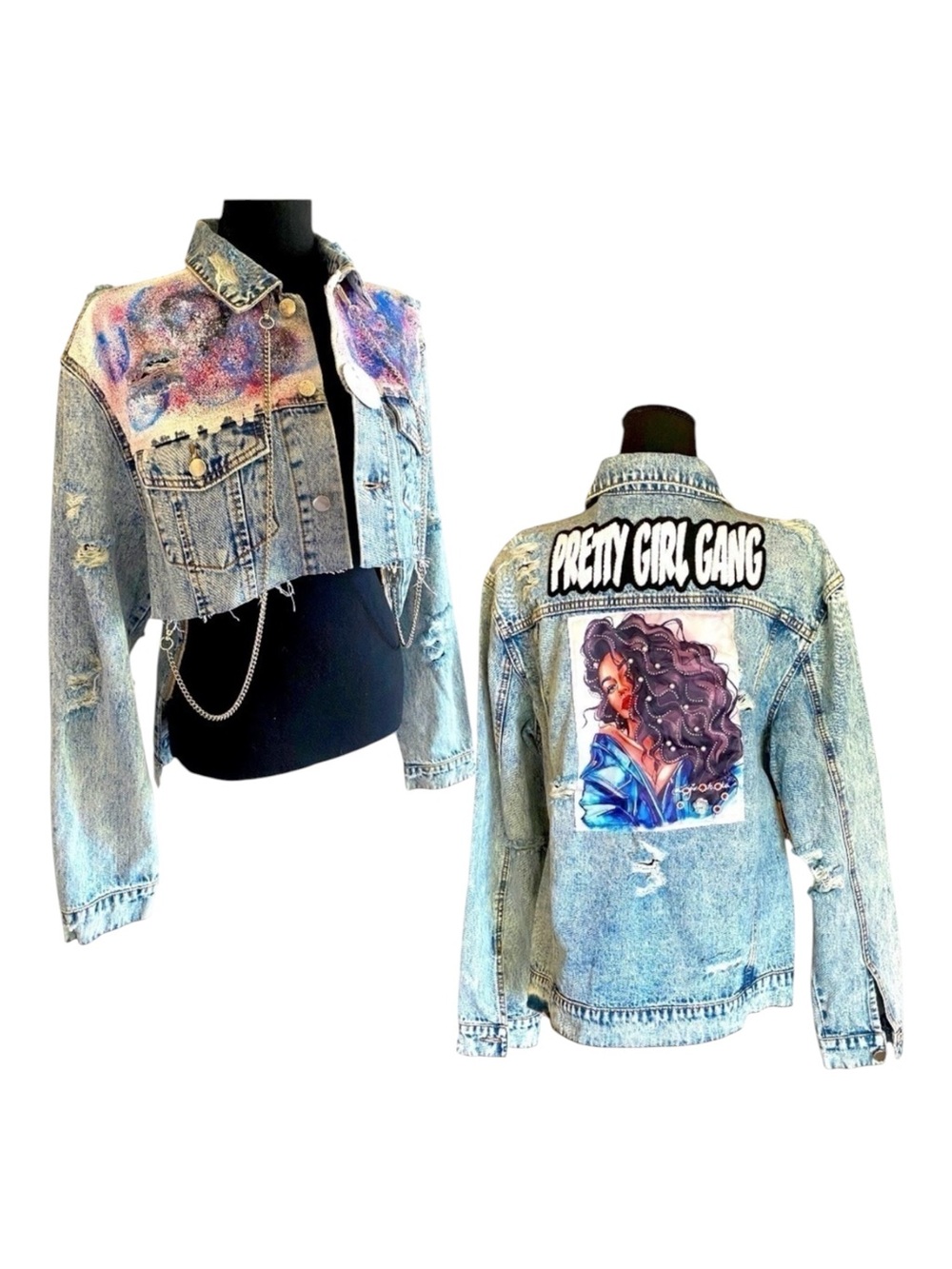 Hollywood Denim Jacket Urban Streetwear Sherpa Trimmed PRETTY GIRL GANG Large